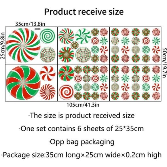 77 PCS Christmas Candy Wall Decals Floor Stickers Peppermint Xmas Party Decor - Picture 6 of 7